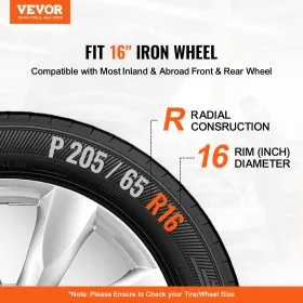 VEVOR Wheel Rim Cover Hubcaps, 16 in Diameter, Sturdy & Durable Scratch-Resistant Hubcap with Snap & Valve Nozzle Hole, ABS & PC
