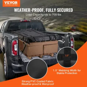 VEVOR Cargo Net, 72 in x 57 in, Heavy Duty Truck Cargo Net for Truck Bed, 4 Adjustable Straps with Carabiners and Rubber Coated 