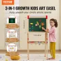 VEVOR Art Easel for Kids, 3-in-1 Wooden Double-Sided Kid's Art Easel with Magnetic Whiteboard, Chalkboard & Paper Roll, Adjustab