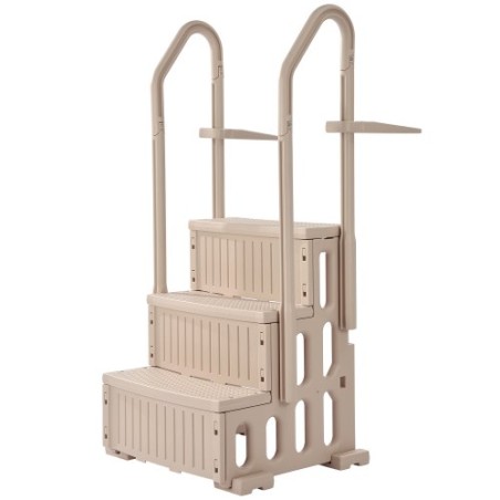 3-Step Taupe Pool Ladder of 2 Handrails Supports 400 lb for 36-48 In Pools