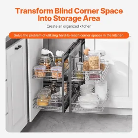 VEVOR Min 15"W Opening Blind Corner Pull Out Organizer, 2 Tier 4 Shelf Kitchen Cabinet Organizer, Chrome Carbon Steel Storage Ba
