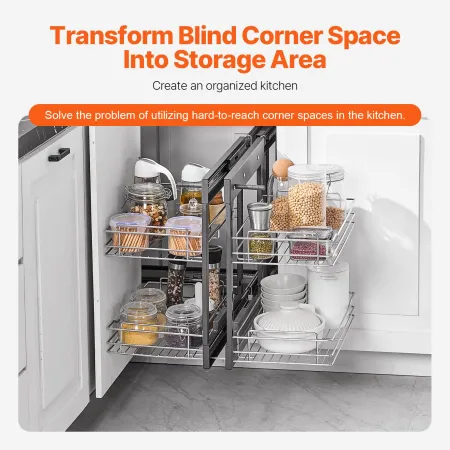 Min 15"W Åbning Blind Hjørne Udtræk Organizer, 2 Eter 4 Hylde