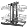 Min 15"W Opening Blind Corner Pull Out Organizer, 2 Tier 4 Shelf Kitchen Cabinet Organizer, Chrome Carbon Steel Storage Basket, 