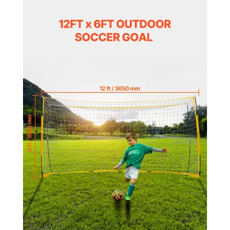 Portable Soccer Goal, 12x6 ft Adults Kids Backyard Soccer Net, Large Practice Soccer Net, Steel Fiberglass Structure Training Go