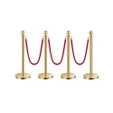 4 Pcs Gold Stanchion Post 3 Red Velvet Ropes Sand Injection Hollow Base
