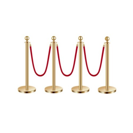 4 Pcs Gold Stanchion Post 3 Red Velvet Ropes Sand Injection Hollow Base