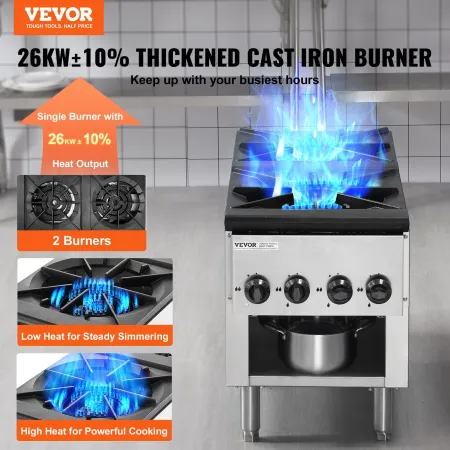 Commercial Gas Stove with 2 Burners, Propane and Natural Gas Countertop Cooking Stove Range, Stainless Steel Gas Hot Plate, Comm