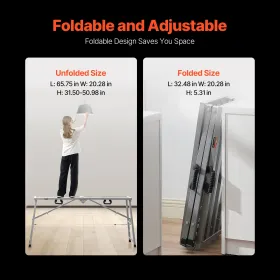 VEVOR Work Platform, 4 Gear Adjustable Height, Folding Alloy Steel Step Ladder, Portable Scaffolding Platform, 800 lb Load Capac