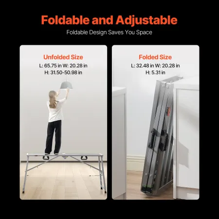 VEVOR Work Platform, 4 Gear Adjustable Height, Folding Alloy Steel Step Ladder, Portable Scaffolding Platform, 800 lb Load Capac