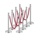 8 PCS Silver Stanchion Post 4 Røde fløjl reb Sand Injektion Hollow Base