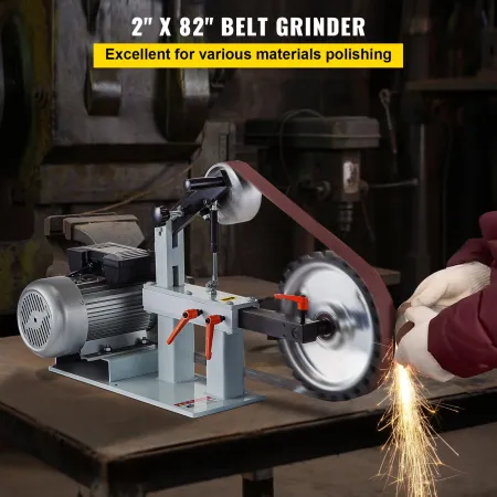 2Hp Belt Grinder Constant Speed 2 X 82 inch Belt Disc Sander with 3 Grinding Wheel 110V Bench Sander 12 inch Wheel and Flat