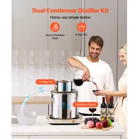 VEVOR Alcohol Still, 5 Gal / 19 L rustfrit stål Vand Alkoholdestiller med kobberspiral, Hjemmebrygning Raffinering Fermentering