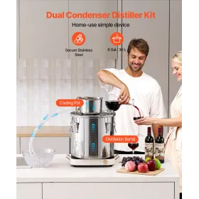 VEVOR Alcohol Still, 8 Gal / 30 L rustfrit stål Vand Alkoholdestiller med kobberspiral, Hjemmebrygning Raffinering Fermentering