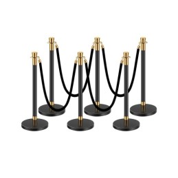 6 Pcs Stanchion Post with 4 Black Velvet Ropes Sand Injection Hollow Base