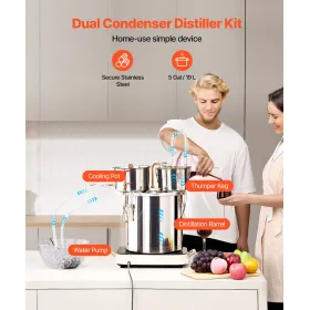 VEVOR Alcohol Still, 5 Gal / 19 L rustfrit stål vand alkoholdestiller med kobberspiral til hurtig afkøling, dobbelt kondensator