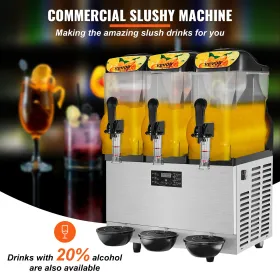 Kommerciel slushy maskine, 3 x 12l / 3.2 Gal Triple Bowl, 72 kopper Output, 220V 1300W Rustfrit stål Margarita Smoothie Frozen