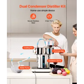 VEVOR Alcohol Still, 3 Gal / 11,4 L Vandalkoholdestiller af rustfrit stål med kobberspiral til hurtig afkøling, dobbelt