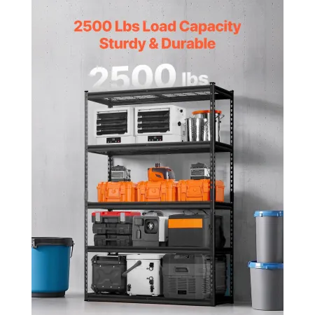 VEVOR Storage Shelves, 2500 lbs, 5 Tier Heavy Duty Garage Shelving, 18" D x 48" W x 72" H Adjustable Metal Shelves for Industria