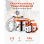 VEVOR 5,7 L (1,5 gallon) vakuumkammer og 100 l/min (3,5 CFM) pumpesæt, rustfrit stålkammer, enkelttrins vakuumpumpeafgasning