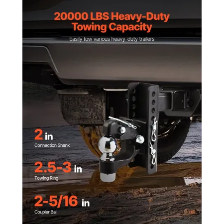 Justerbar Pintle Hook, 20000 lbs, Pintle Hook Hitch til