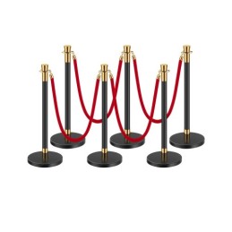 6 Pcs Stanchion Post with 4 Red Velvet Ropes & Sand Injection Hollow Base