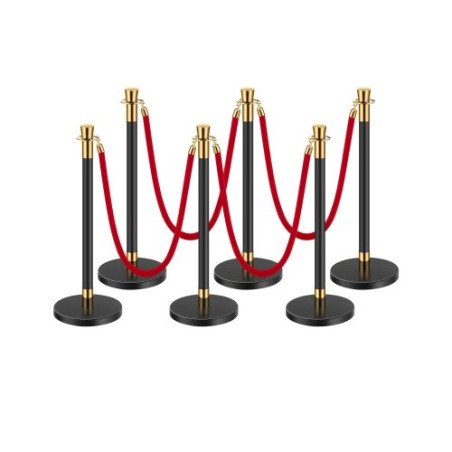 6 PCS Stanchion Post med 4 røde fløjlstov og sandinjektion Hollow Base