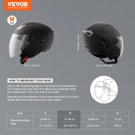 motorcykelhjelm, 3/4-Face, Smart Street ABS & High