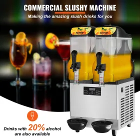 Kommerciel slushy maskine, 2 x 12l / 3.2 Gal Double Bowl, 48 CUPS Output, 220V 950W Rustfrit stål Margarita Smoothie Frozen