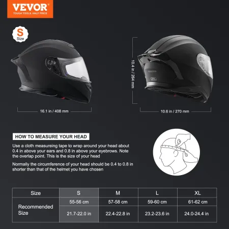 Motorcykelhjelm, Full Face, Smart Street ABS & High