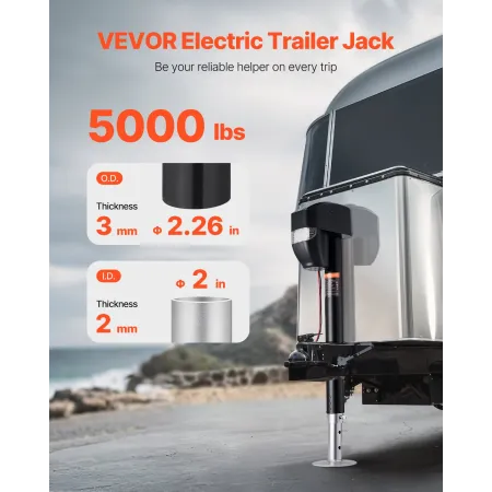 VEVOR Electric Trailer Jack, 5000 lbs, Heavy Duty RV Electric Power Tongue Jack with 2 Way Connector, Remote Control, Crank Hand