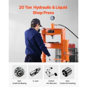 VEVOR Hydraulic Shop Press, 20 T H-Frame Pneumatic Shop Press with Press Plate, Stable Garage Floor Adjustable Hydraulic Press w