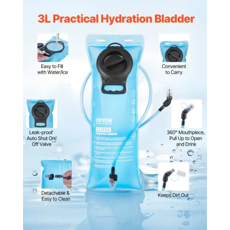 Hydration Backpack, Water Backpack with 3L TPU Water Bladder, Tactical Molle Hiking Hydration Pack with Storage for Men Women, H