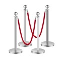 4 Pcs Silver Stanchion Post 2 Red Velvet Ropes Sand Injection Hollow Base