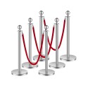 6 Pcs Silver Stanchion Post 3 Red Velvet Ropes Sand Injection Hollow Base