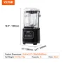 VEVOR Professional Blender med skjold, kommercielle bordpladeblendere, 68 oz glaskrukkeblender Combo, Rustfrit stål 9 Speed ​​&