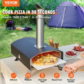Outdoor Pizza Oven, 12-inch, Wood Pellet and Charcoal Fired Pizza Maker, Portable Outside Stainless Steel Pizza Grill with