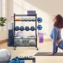 Yoga Mat Storage Rack, Powder Coated Finish Steel Yoga Mat Holder, Home Gym Workout Equipment Organizer with Hooks & Wheels, Wei
