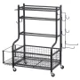 Yoga Mat Storage Rack, Powder Coated Finish Steel Yoga Mat Holder, Home Gym Workout Equipment Organizer with Hooks & Wheels, Wei
