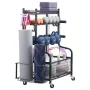 Yoga Mat Storage Rack, Powder Coated Finish Steel Yoga Mat Holder, Home Gym Workout Equipment Organizer with Hooks & Wheels, Wei