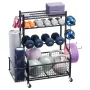 VEVOR Yoga Mat Storage Rack, Powder Coated Finish Steel Yoga Mat Holder, Home Gym Workout Equipment Organizer with Hooks & Wheel