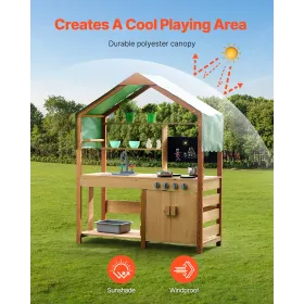 VEVOR Mud Kitchen for Kids, Wooden Toy Play Kitchen Set with Accessories, Outdoor Toddler Grocery Store Playset, Pretend Play Ki