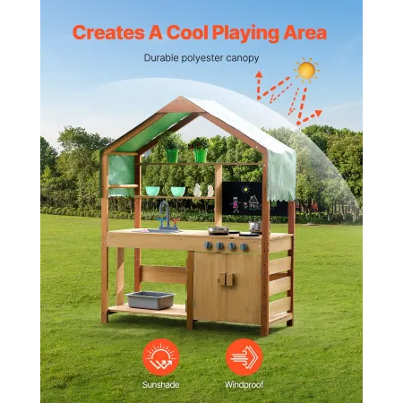 VEVOR Mudderkøkken til børn, Legetøjslegetøjs-køkkensæt i træ med tilbehør, Udendørs legesæt til småbørnskøbmand, Foregive Leg