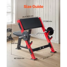 VEVOR Preacher Curl Bench, Strength Training Benches, Max load 660 LBS Home Gym Fitness Equipment, Seated Arm Isolated Barbell D