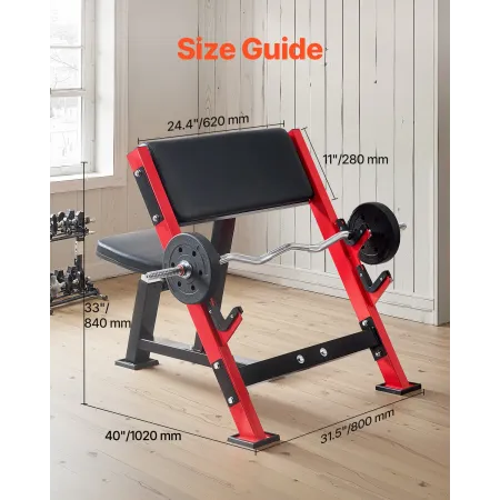 VEVOR Preacher Curl Bench, Styrketræningsbænke, Max belastning 660 LBS Home Gym Fitness Udstyr, Siddende Arm Isoleret Barbell D