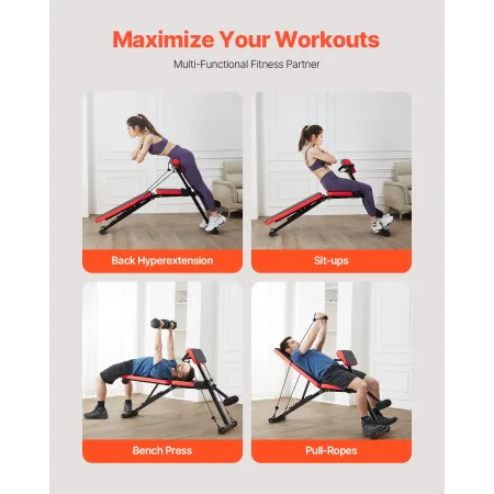 VEVOR Multi-Functional Weight Bench for Full Body Workout, Roman Chair Hyperextension Bench, 770 lbs Adjustable & Foldable Equip