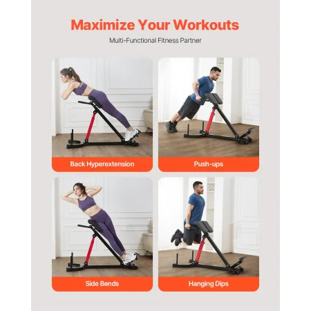 VEVOR Roman Chair Hyperextension bænk, 350 lbs justerbar forlængermaskine, multifunktionelt træningsudstyr til glute, hamst