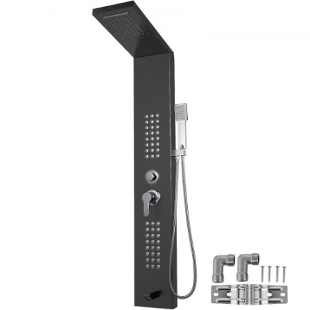 5 in 1 fashion Shower Tower Panel Stainless Steel with shower screen bathroom electric shower (Black Color)