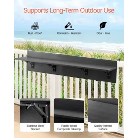 Balcony Hanging Table, 12 x 59 in Folding Balcony Railing Table, Outdoor Balcony Bar Table for Railings, 50 lbs Loading, Fit Rai
