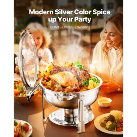 Chafing Dish Buffet Set, 5 Qt 2 Pack, Stainless Steel Chafer with 2 Full Size Pan, Round Catering Warmer Server with Glass Lid W