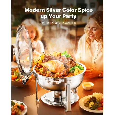 VEVOR Chafing Dish Buffet Set, 5 Qt 2 Pack, Stainless Steel Chafer with 2 Full Size Pan, Round Catering Warmer Server with Glass